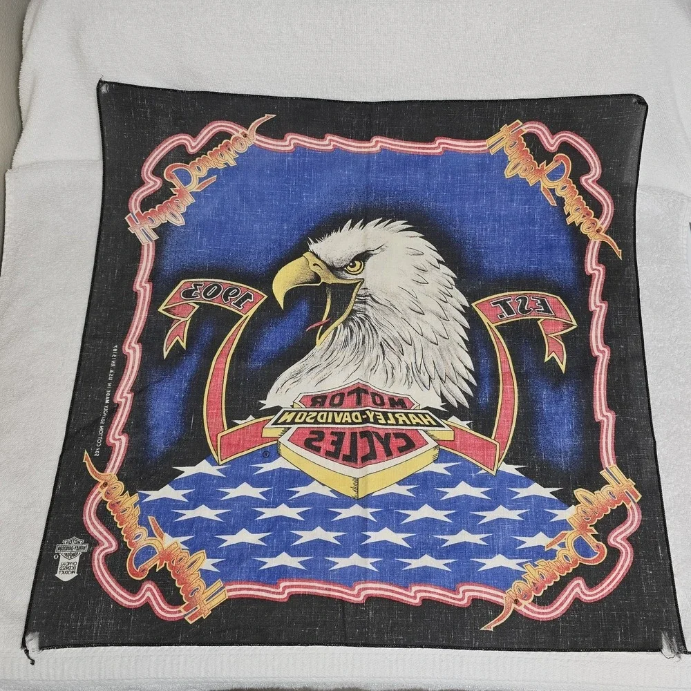 VTG Harley‎ Davidson Handkerchief Bandana 21x21 Eagle Flag + Miller Lite Bandana